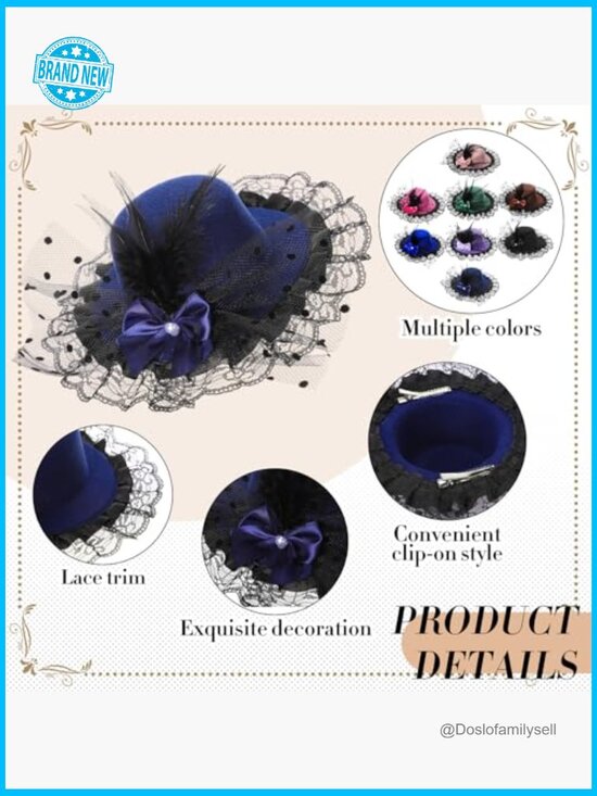 8pk Derby Fascinator Hats Clip On Feather Lace Bow Tea Party Headpiece